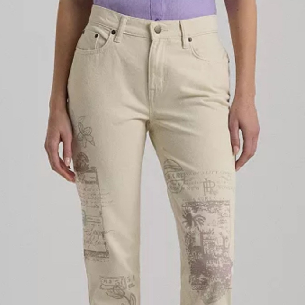 Lauren Ralph Lauren Cream Straight Leg Pants with Subtle Print